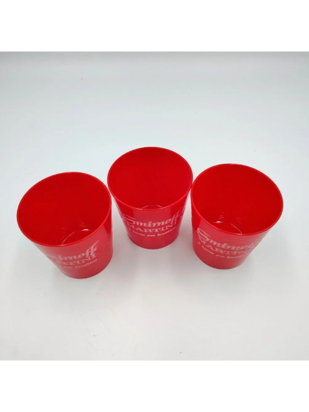 Set 3 Smirnoff Martini Frosted Plastic Tumblers Cups Advertising Barware Red 4oz